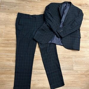 Topman Slim Fit green & navy blue plaid suit